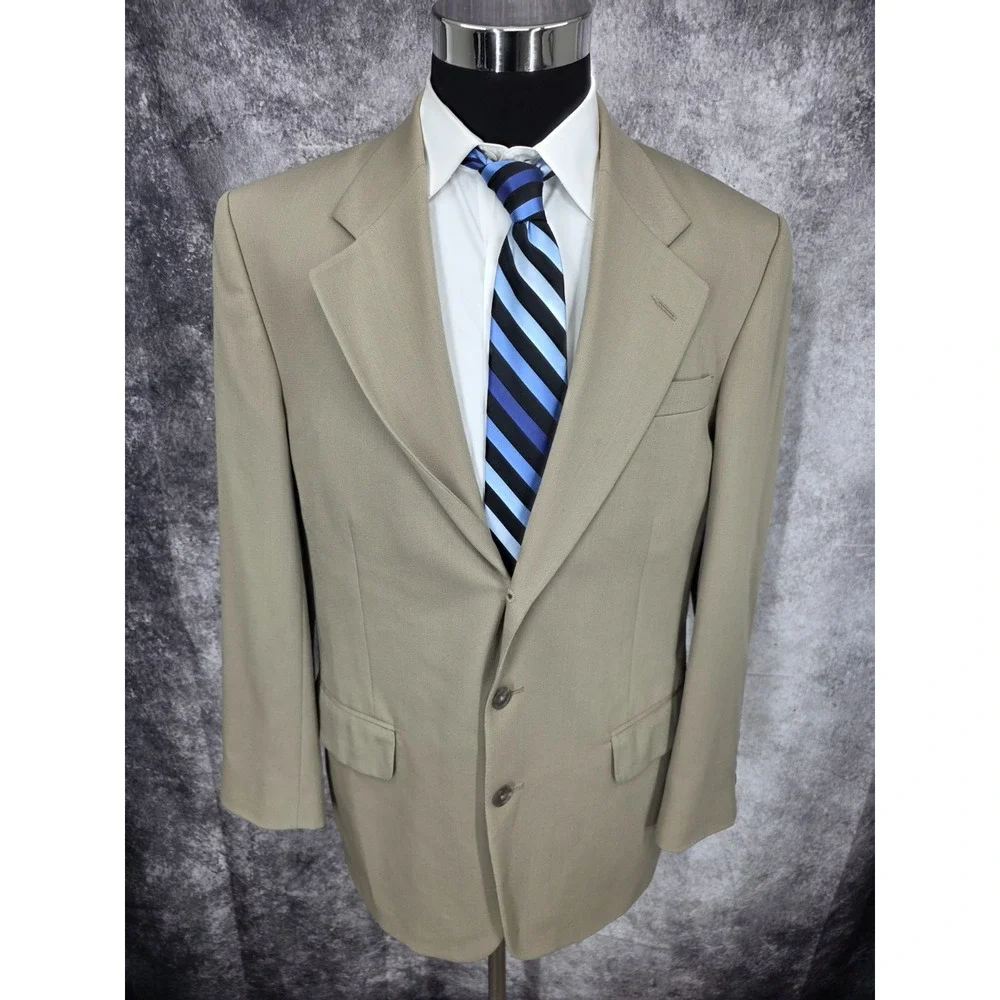 Stafford Blazer Jacket Mens 40R Beige Worsted Wool Blend Sports Coat‎ VTG USA